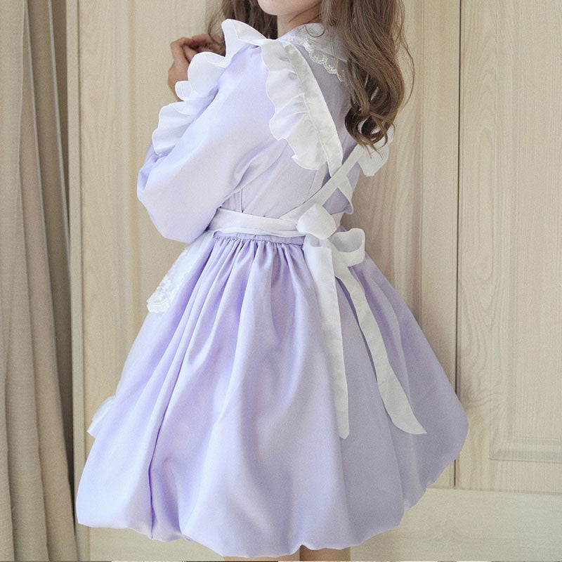 大きいサイズレディース裾バルーン長袖メイド服 (M/L/2L/3L/4L/5L/6L)/コスプレ/ハロウィン