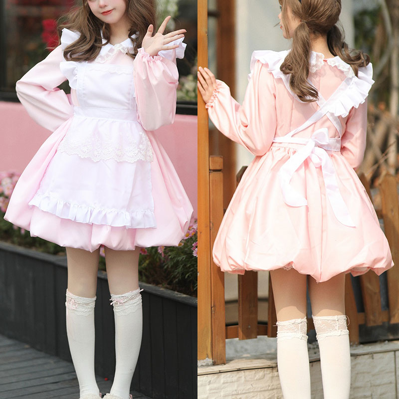 大きいサイズレディース裾バルーン長袖メイド服 (M/L/2L/3L/4L/5L/6L)/コスプレ/ハロウィン
