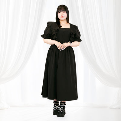 スイートブラックのふわふわメモリーワンピース(3L/4L/5L/6L)/Taberunosky(タベルノスキー)