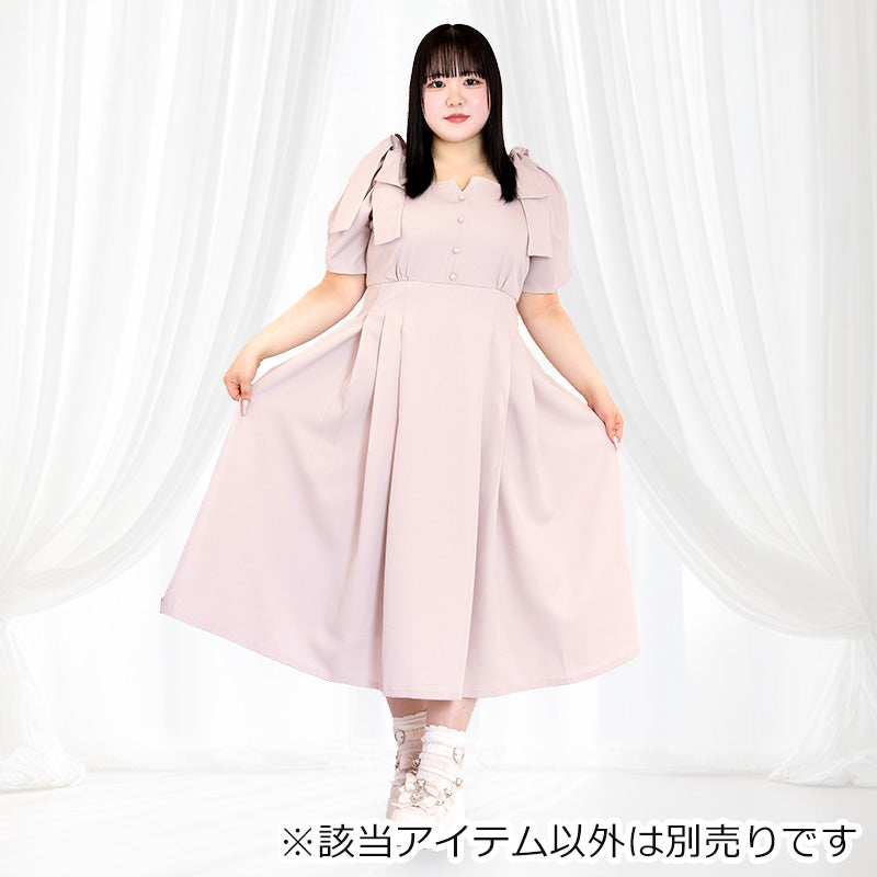 大きいサイズレディースシュガーピンクボンボン・リボンワンピース(3L/4L/5L/6L)/Taberunosky(タベルノスキー)