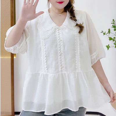 ブランシュ・レースカラーホワイトブラウス (LL/3L/4L/5L)