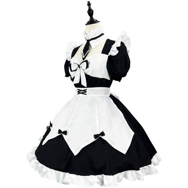 大きいサイズレディースネクタイ付きキュートメイド服ワンピース (M/L/2L/3L/4L/5L/6L)/コスプレ/ハロウィン