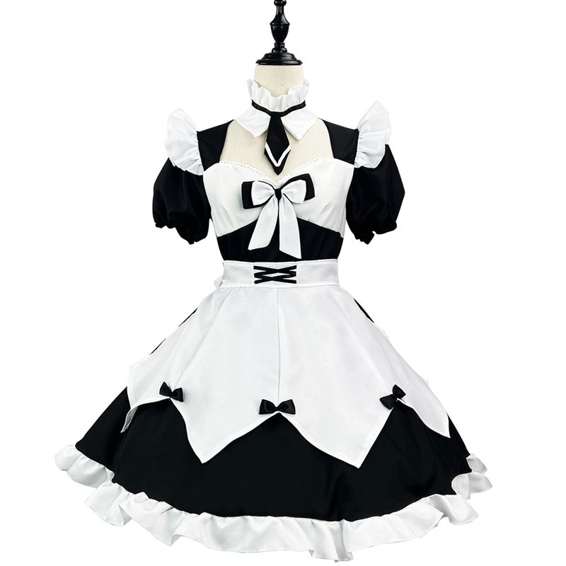 大きいサイズレディースネクタイ付きキュートメイド服ワンピース (M/L/2L/3L/4L/5L/6L)/コスプレ/ハロウィン