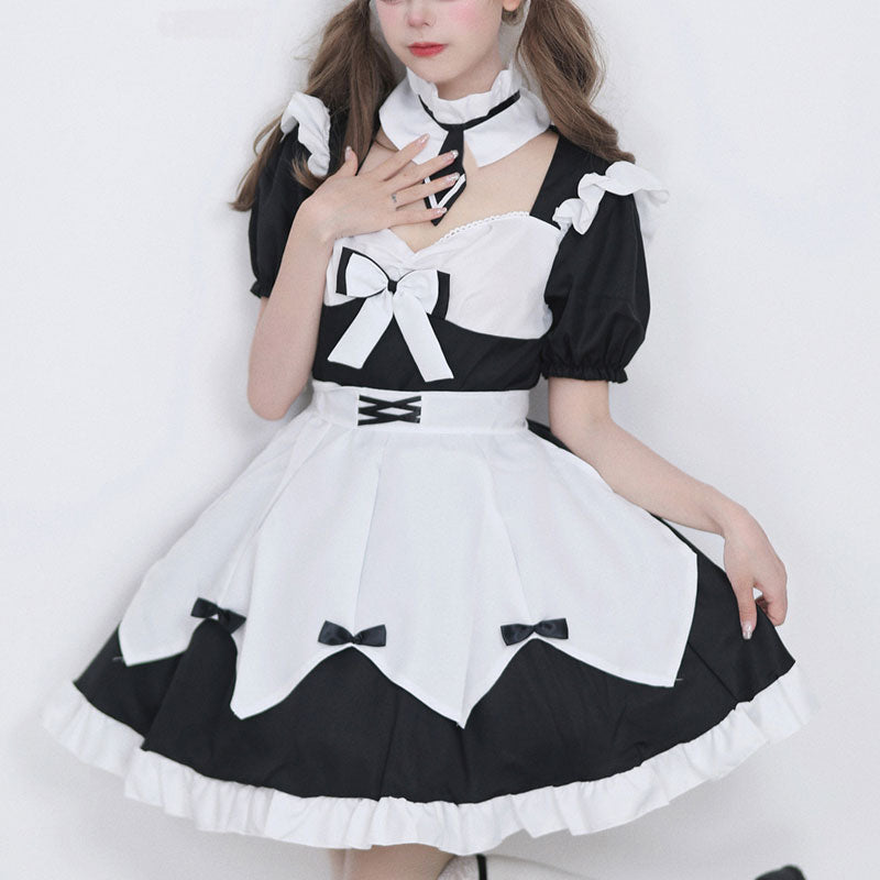 大きいサイズレディースネクタイ付きキュートメイド服ワンピース (M/L/2L/3L/4L/5L/6L)/コスプレ/ハロウィン