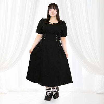 ゴシック編み上げバックルロング丈ワンピース(3L/4L/5L)/Taberunosky(タベルノスキー)