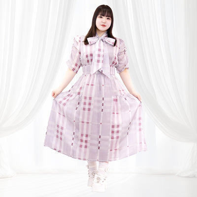 パルファムチェック・ワンピース ピンク(3L/4L/5L/6L)/Taberunosky(タベルノスキー)