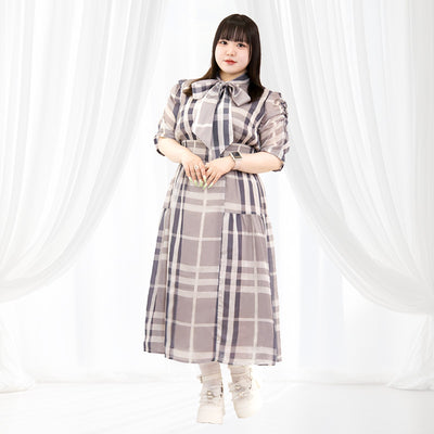 パルファムチェック・ワンピース グレー(3L/4L/5L/6L)/Taberunosky(タベルノスキー)