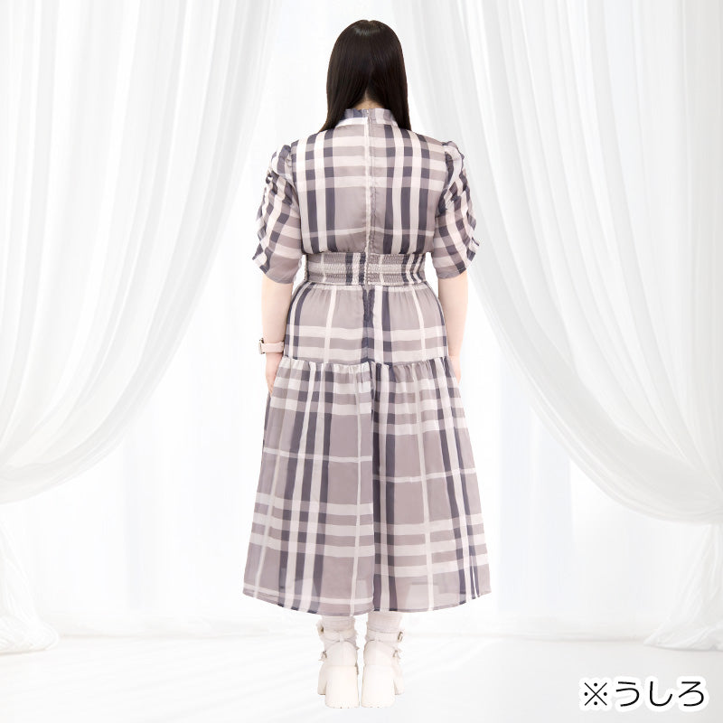 大きいサイズレディースパルファムチェック・ワンピース グレー(3L/4L/5L/6L)/Taberunosky(タベルノスキー)