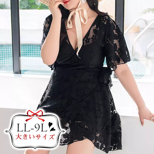 V-neck Lace One-Piece Swimsuit (Sizes 2L, 3L, 4L, 5L, 6L, 7L, 8L, and 9L)