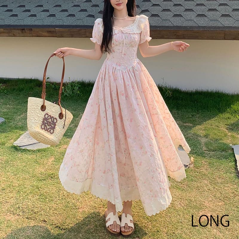 Sweet Bouquet Cotton Flared Long Dress (L/LL/3L/4L/5L)