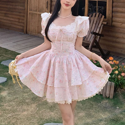 スイートブーケ・コットンフレアミニ丈ワンピース(L/LL/3L/4L/5L)