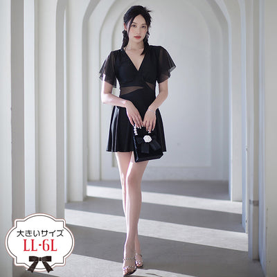 Moonlit Flare(ムーンリット・フレア)ブラックワンピ風スイムウェア水着・スイムウェア(LL/3L/4L/5L/6L)