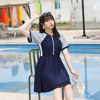 水着バイカラースポーティワンピース・スイムウェア (4L/5L/6L/7L/8L/9L)