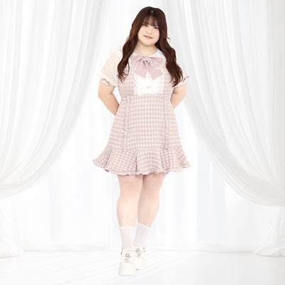【大きいサイズのワンピースランキング】Milky Hound Frill Dress, Pink (Sizes 3L/4L/5L/6L) / Taberunosky