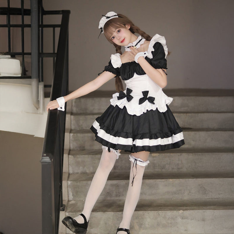大きいサイズレディースBIGリボンメイド服セットアップ (2L/3L/4L/5L/6L)/大きいサイズ/コスプレ/ハロウィン