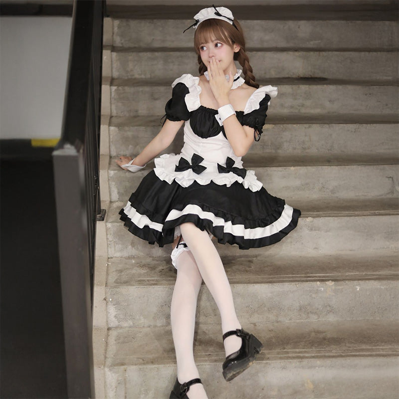 大きいサイズレディースBIGリボンメイド服セットアップ (2L/3L/4L/5L/6L)/大きいサイズ/コスプレ/ハロウィン