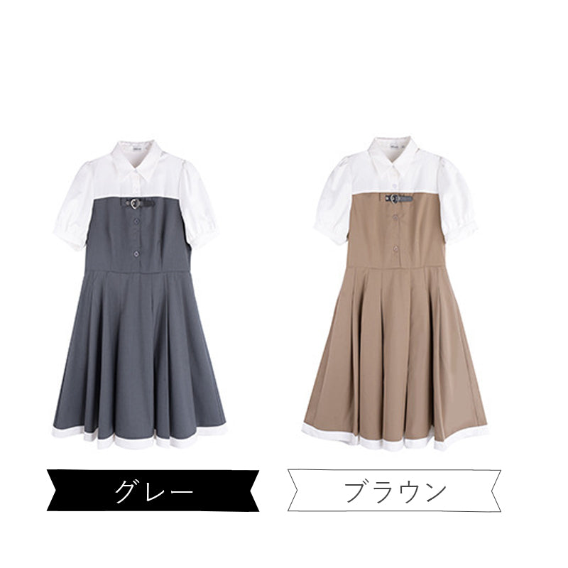 ハートバックルの重ね着風ミニ丈プリーツワンピース(LL/3L/4L/5L)