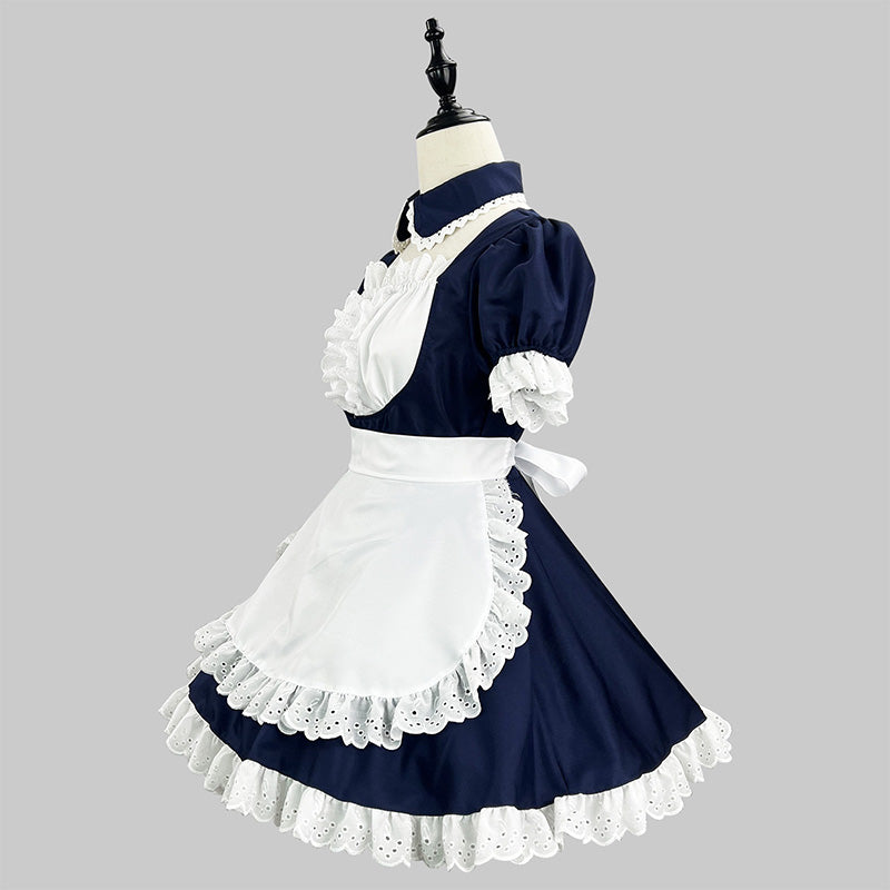 大きいサイズレディースネイビーミニ丈ワンピースメイド服 (M/L/2L/3L/4L/5L/6L)/コスプレ/ハロウィン