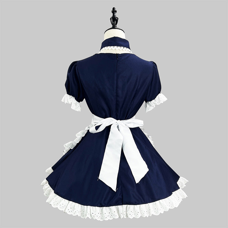 大きいサイズレディースネイビーミニ丈ワンピースメイド服 (M/L/2L/3L/4L/5L/6L)/コスプレ/ハロウィン