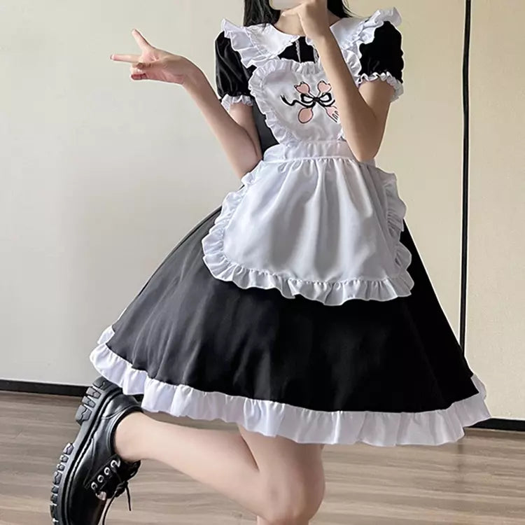 大きいサイズレディースハートフリルメイド服ワンピ―ス (2L/3L/4L/5L/6L)/コスプレ/ハロウィン