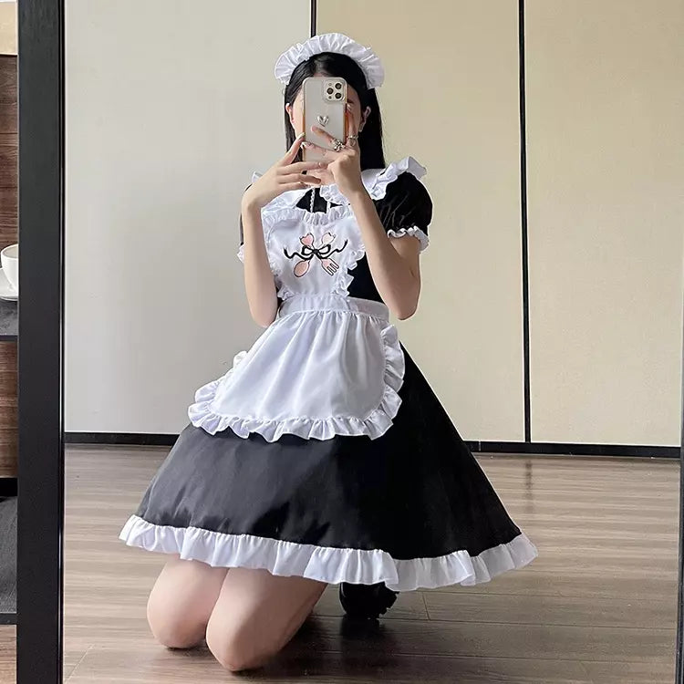 大きいサイズレディースハートフリルメイド服ワンピ―ス (2L/3L/4L/5L/6L)/コスプレ/ハロウィン