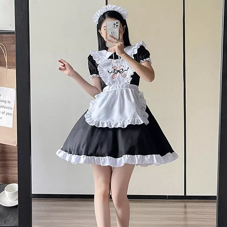 大きいサイズレディースハートフリルメイド服ワンピ―ス (2L/3L/4L/5L/6L)/コスプレ/ハロウィン