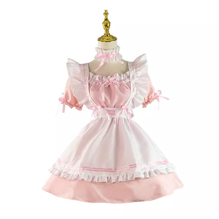大きいサイズレディースリボンフリルメイド服ワンピ―ス (2L/3L/4L/5L/6L)/コスプレ/ハロウィン