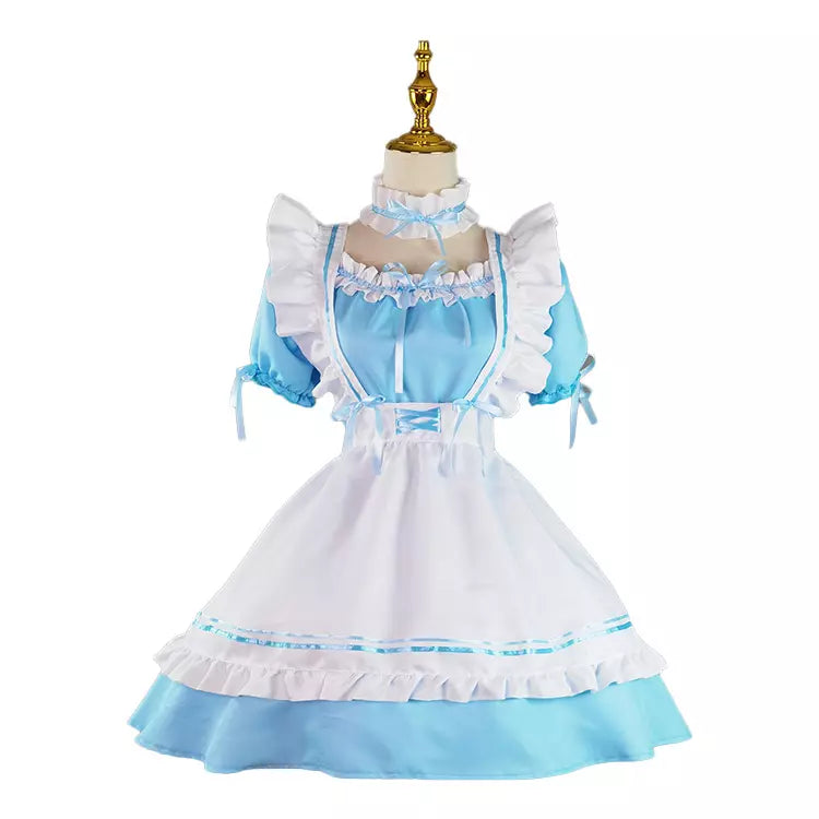 大きいサイズレディースリボンフリルメイド服ワンピ―ス (2L/3L/4L/5L/6L)/コスプレ/ハロウィン