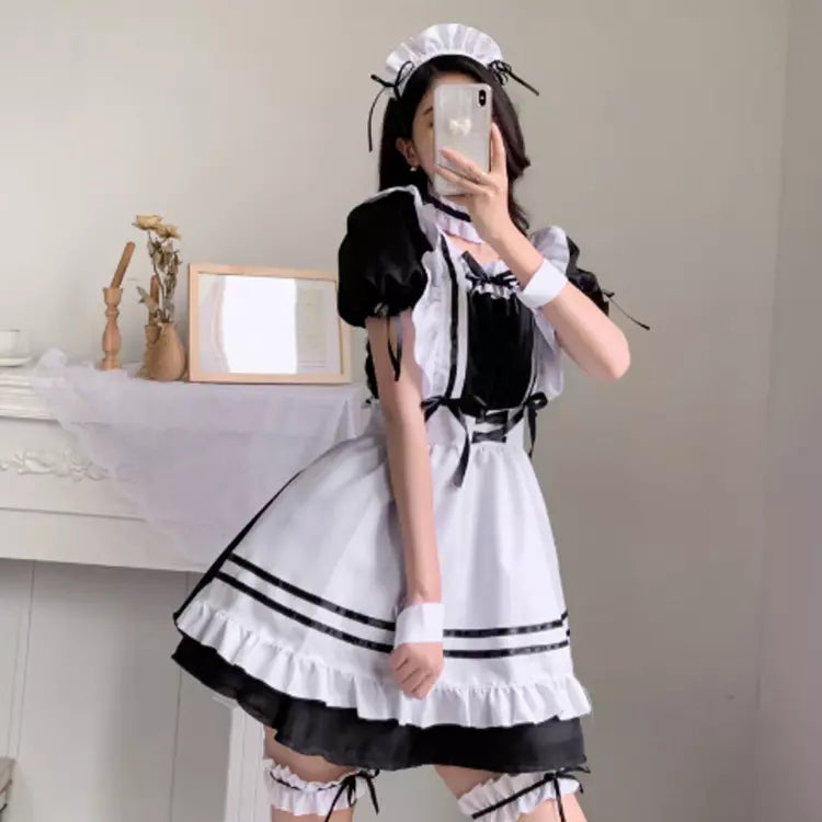 大きいサイズレディースリボンフリルメイド服ワンピ―ス (2L/3L/4L/5L/6L)/コスプレ/ハロウィン