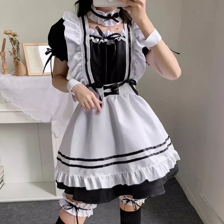 大きいサイズレディースリボンフリルメイド服ワンピ―ス (2L/3L/4L/5L/6L)/コスプレ/ハロウィン