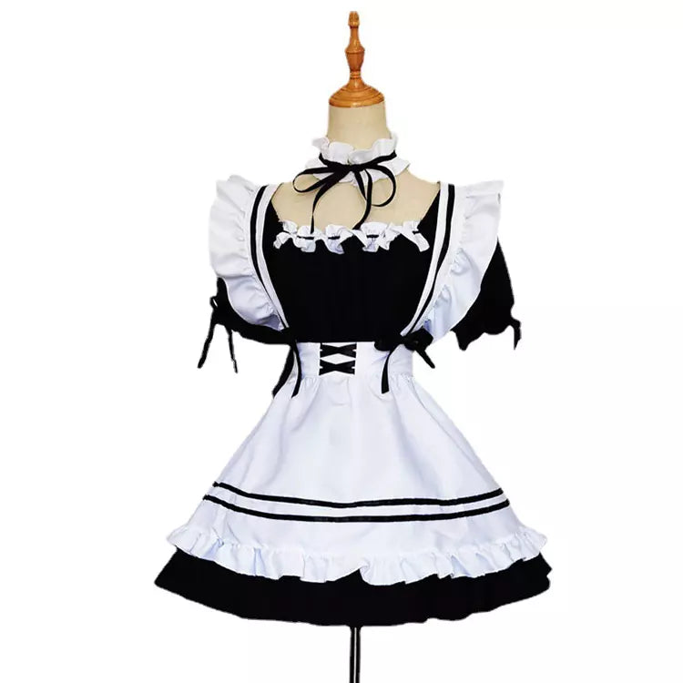 大きいサイズレディースリボンフリルメイド服ワンピ―ス (2L/3L/4L/5L/6L)/コスプレ/ハロウィン