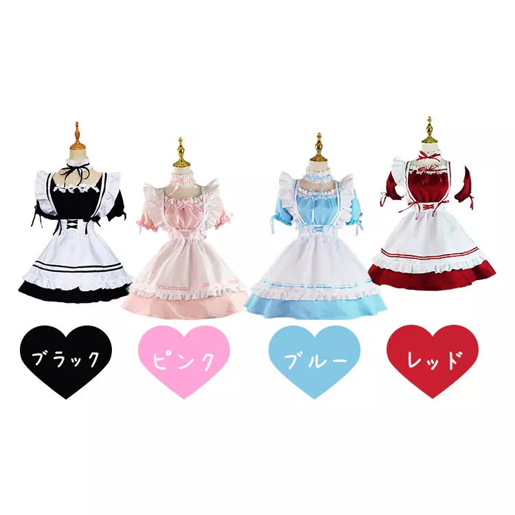 大きいサイズレディースリボンフリルメイド服ワンピ―ス (2L/3L/4L/5L/6L)/コスプレ/ハロウィン