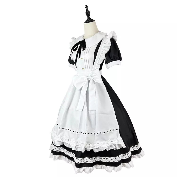 大きいサイズレディースウエストリボン半袖メイド服ワンピ―ス (2L/3L/4L/5L/6L)/コスプレ/ハロウィン
