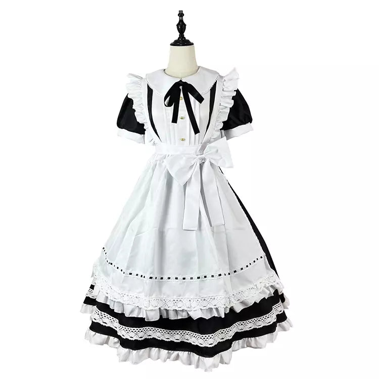 大きいサイズレディースウエストリボン半袖メイド服ワンピ―ス (2L/3L/4L/5L/6L)/コスプレ/ハロウィン