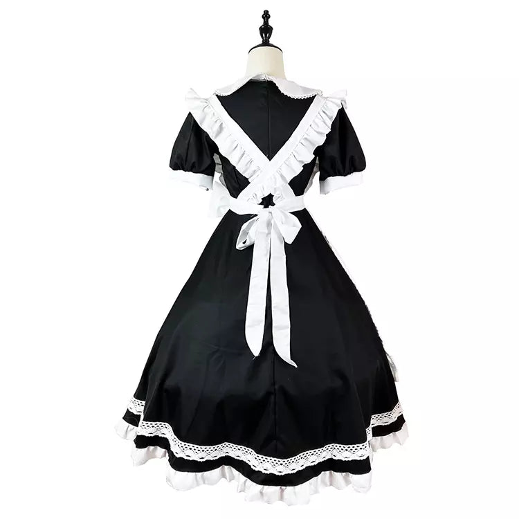 大きいサイズレディースウエストリボン半袖メイド服ワンピ―ス (2L/3L/4L/5L/6L)/コスプレ/ハロウィン