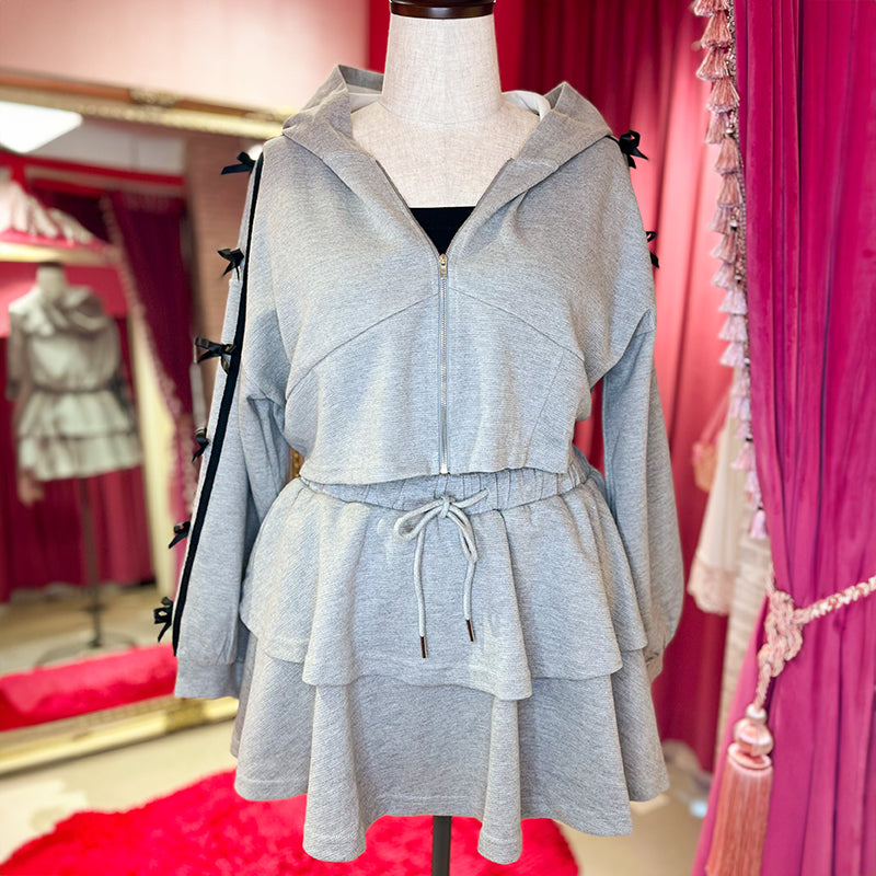 大きいサイズレディースクロップド丈のジャージリボンのセットアップ(3L/5L)/Taberunosky(タベルノスキー)