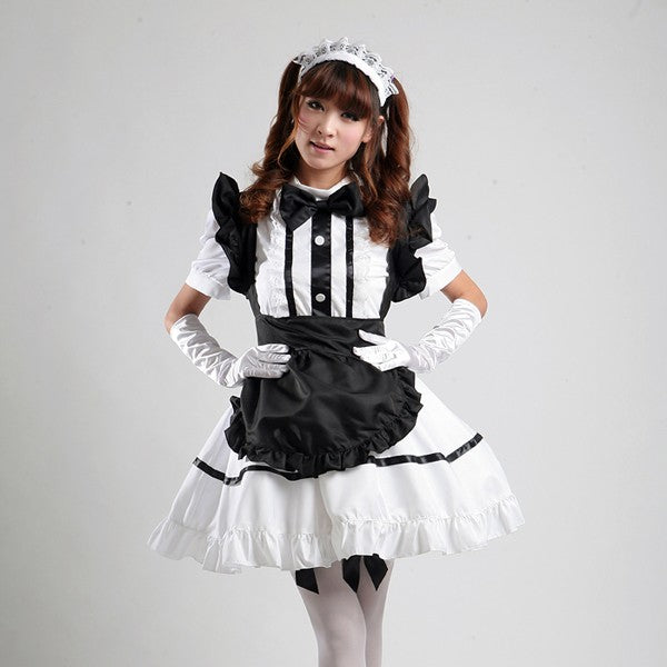 大きいサイズレディースモノトーンメイド服ワンピ―ス (2L/3L/4L/5L/6L)/大きいサイズ/コスプレ/ハロウィン