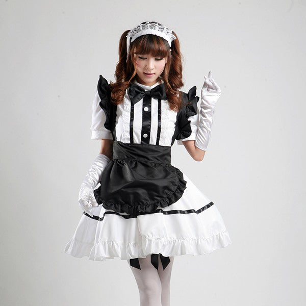 大きいサイズレディースモノトーンメイド服ワンピ―ス (2L/3L/4L/5L/6L)/大きいサイズ/コスプレ/ハロウィン