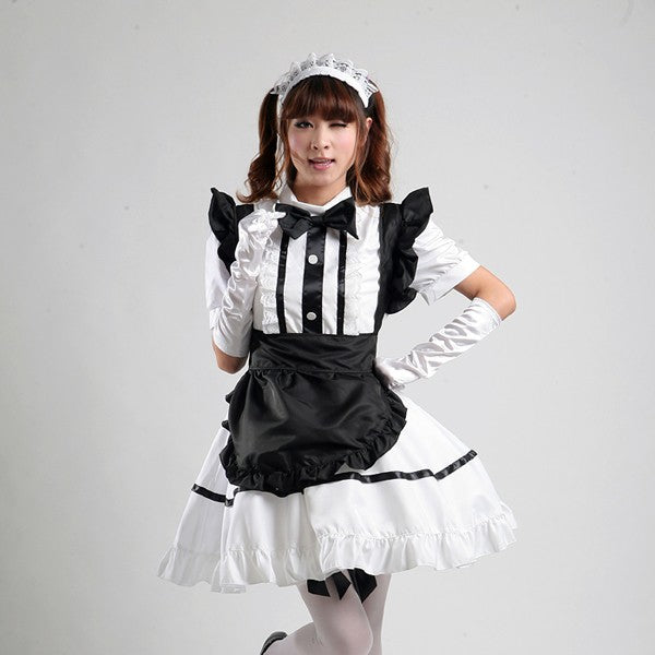 大きいサイズレディースモノトーンメイド服ワンピ―ス (2L/3L/4L/5L/6L)/大きいサイズ/コスプレ/ハロウィン