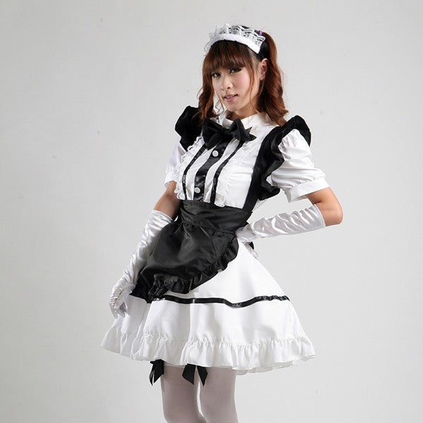 大きいサイズレディースモノトーンメイド服ワンピ―ス (2L/3L/4L/5L/6L)/大きいサイズ/コスプレ/ハロウィン