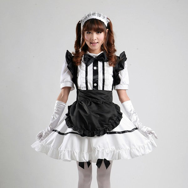 大きいサイズレディースモノトーンメイド服ワンピ―ス (2L/3L/4L/5L/6L)/大きいサイズ/コスプレ/ハロウィン