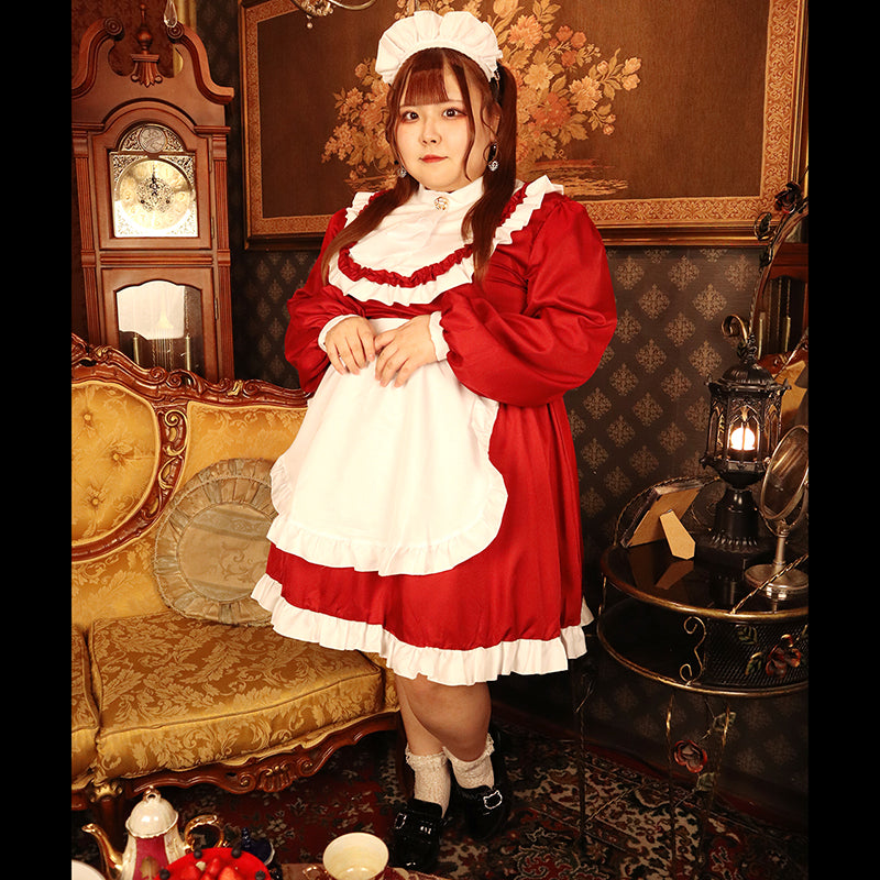 大きいサイズレディースフリルバック薔薇メイド服 (2L/3L/4L/5L/6L)/コスプレ/ハロウィン