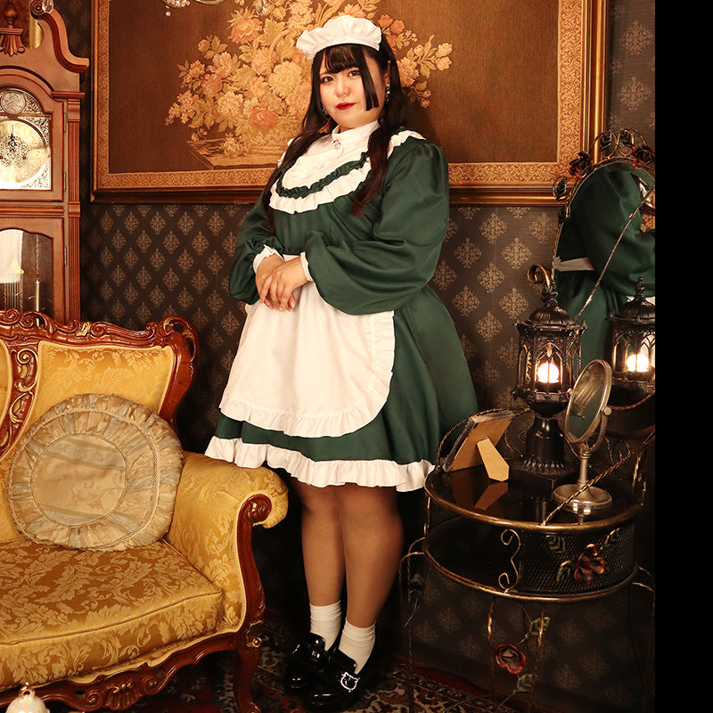 大きいサイズレディースフリルバック薔薇メイド服 (2L/3L/4L/5L/6L)/コスプレ/ハロウィン