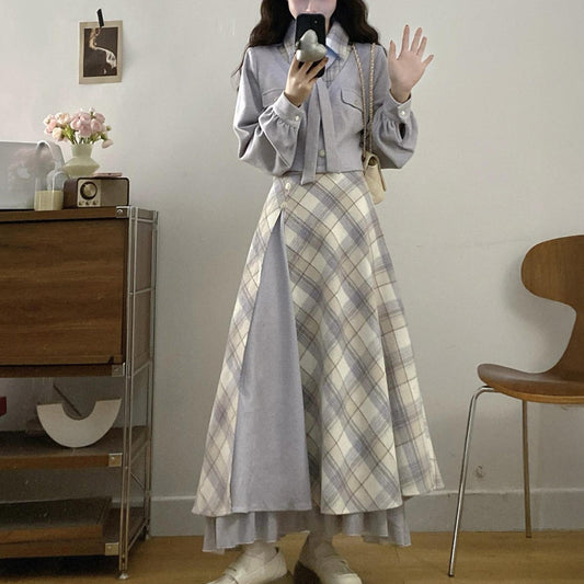 スノウグレーリボン・チェックセットアップ(L/LL/3L/4L/5L)