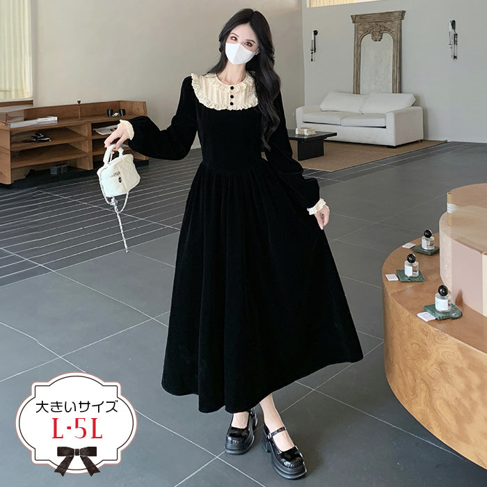 大きいサイズ レディース｜ノワールミルフィーユ襟ワンピース(L/LL/3L