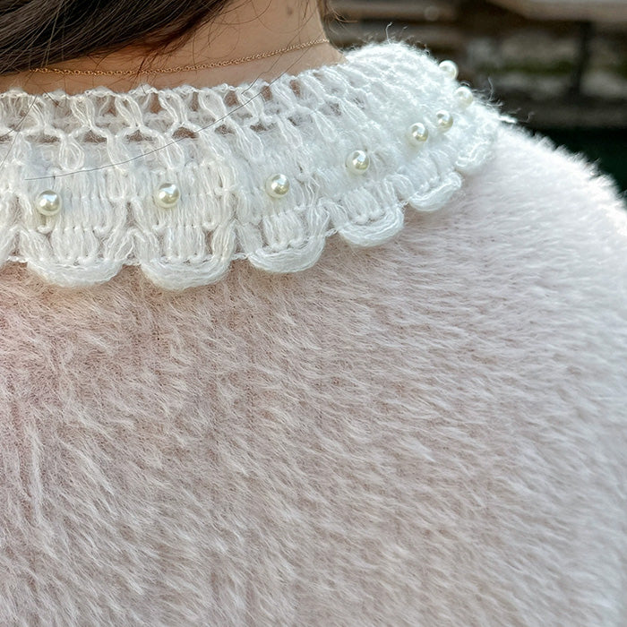 大きいサイズ レディース パールレースカラー・ふわもこガーリーニット(3L/4L/5L)