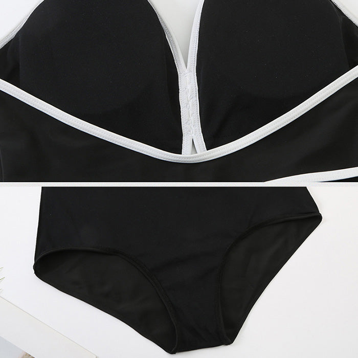 大きいサイズ レディース モノクロ花飾りのレディワンピスイムウェア水着(L/LL/3L/4L/5L)