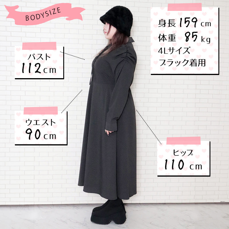 大きいサイズレディースフロントオープン長袖ワンピース(3L/4L/5L/6L)/Taberunosky(タベルノスキー)