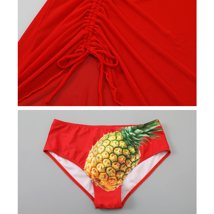 大きいサイズ レディース トロピカルフルーツのシアーカバー水着セット(L/LL/3L/4L/5L)