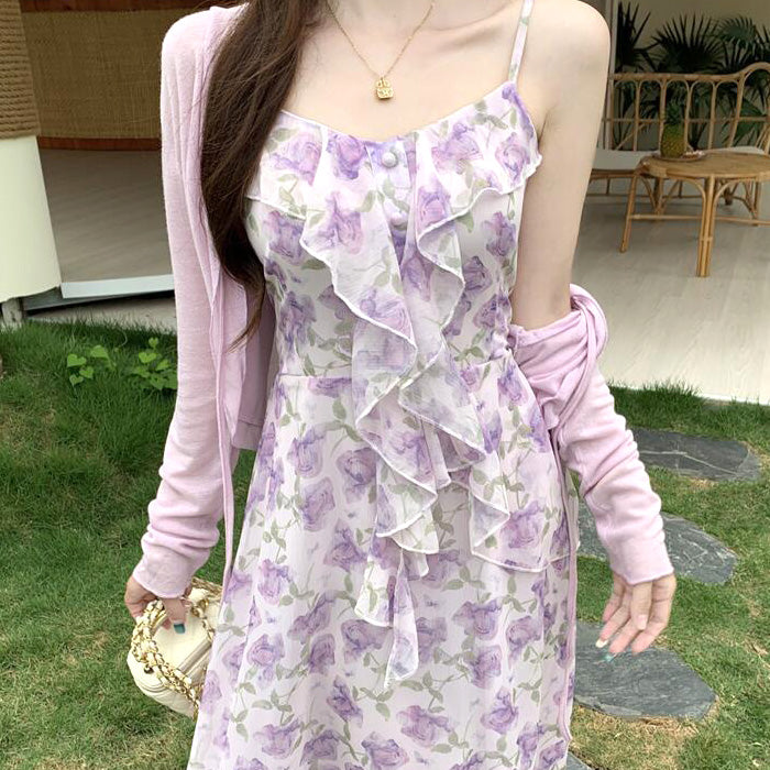 大きいサイズ レディース 花霞ロングロマンティックアンサンブルワンピースセット(L/LL/3L/4L/5L)